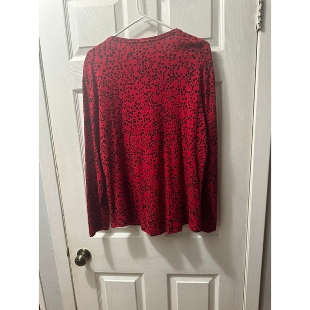 Chicos Red Black Dot Print Long Sleeve Cotton Top Crew Neck Size 3 XL - Picture 5 of 8